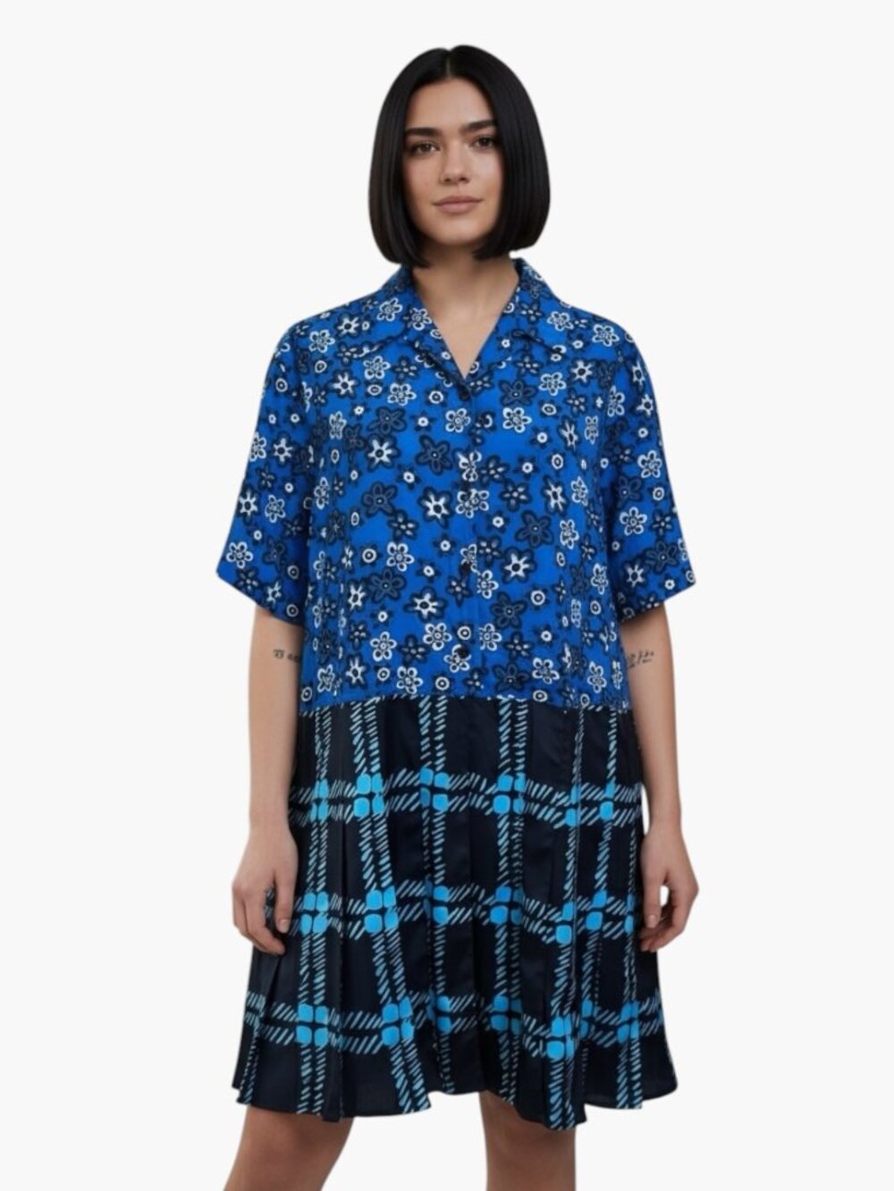Marni x Uniqlo Pleated Dress L NWT Blue Floral Bandana Print Boho Designer
